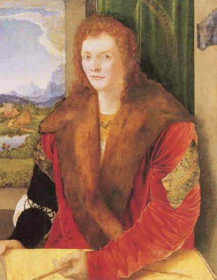 Albrecht Durer Portra eines Unbekannten mit roter Schaube oil painting picture